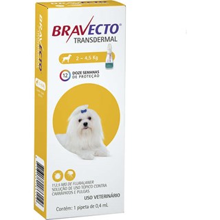 Produto Antipulgas e Carrapatos MSD Bravecto Transdermal para Cães de 2 a 4.5 Kg