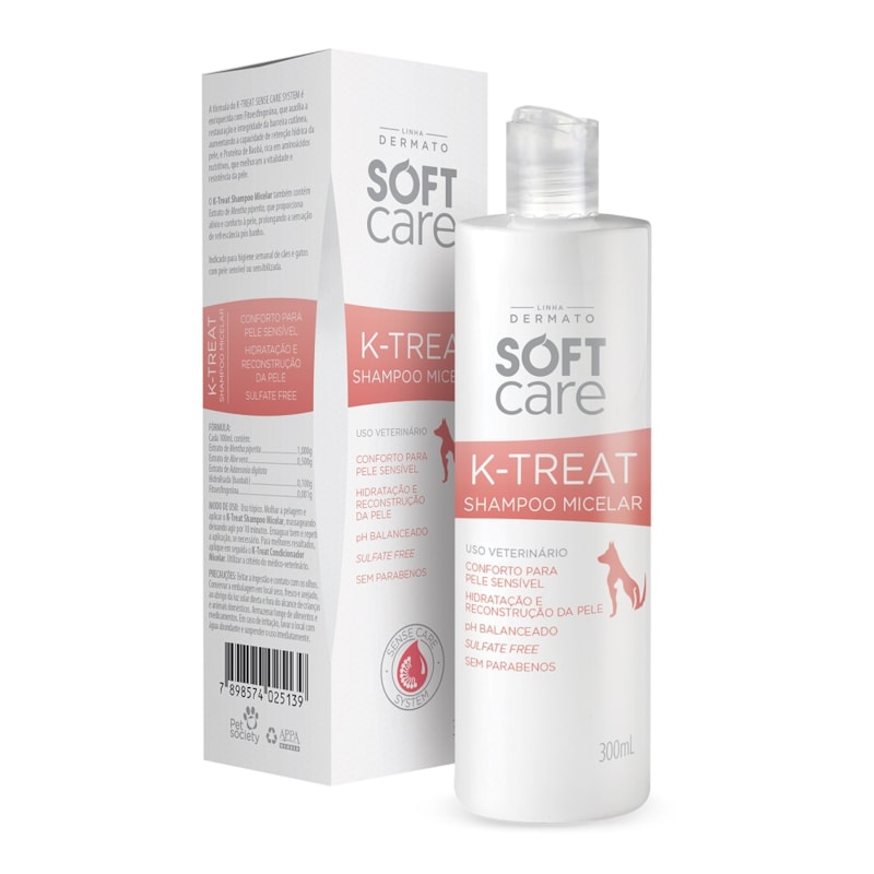 Shampoo Dermatológico Pet Society Soft Care KTreat Para Cães e Gatos